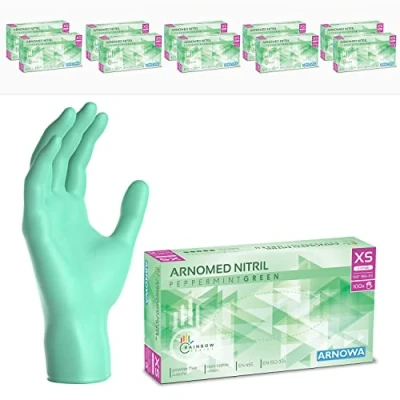 Bild av ARNOMED engångshandskar gröna, nitrilhandskar XS, med 1000 st, puderfria, latexfria gummihandskar, finns i S, M, L &amp; XL