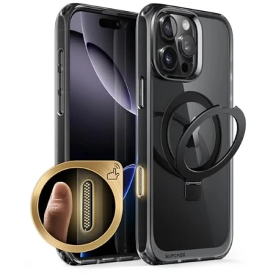 Bild av SUPCASE Fodral för iPhone 16 Pro 6.3‘’ 2024 med Ringställ (MagStand), [MagSafe kompatibelt] [Skydd av Militärklass] Klart Magnetiskt (Frost Svart)