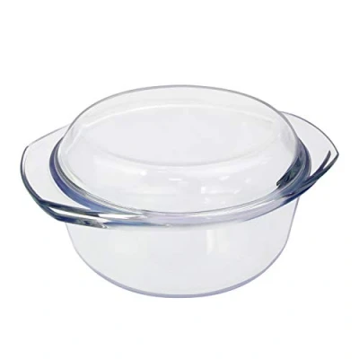 Bild av rund glasgryta &amp; lock 2,5 l 20 cm ugnsform och handtag tempererad ugnsgryta transparent gryta kastrull ugn hög hållfasthet