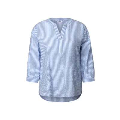 Bild av Cecil TOS Seersucker Splitneck blus, Blus blå, XS