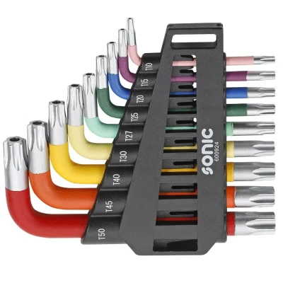 Bild av SONIC 600924 Ensemble de tournevis coudés T10H, T15H, T20H, T25H, T27H, T30H, T40H, T45H, T50H Acier chrome vanadium 9