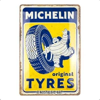 Bild av Nostalgic Art Plåtskylt i retrostil, 20 x 30 cm, Michelin Original Tyres Presentidé för motorälskare, av metall, vintagedesign