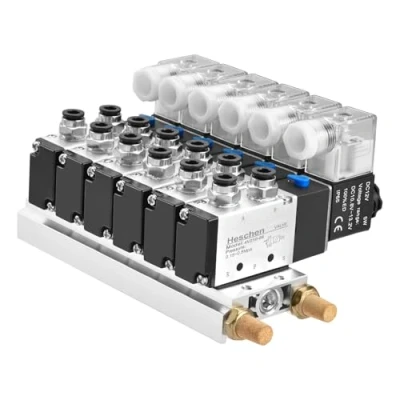 Bild av Heschen Elektrisk pneumatisk magnetventil, 6 4V210 08, DC12 V spole, PT1/4 tums port, 5 vägs 2 lägen, grenrör, tyst, snabbkopplingssats