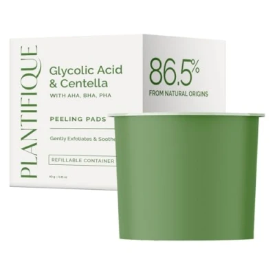 Bild av PLANTIFIQUE Endast Refill Koreanska Glykolsyra Pads med CICA 60 st AHA, BHA, PHA Exfolierande för Skonsam Hudförnyelse Toner Alla Hudtyper Vegansk Formula