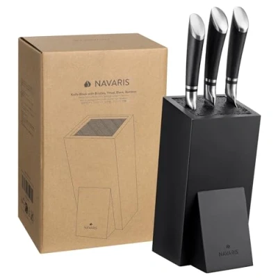Bild av Navaris bambu knivhållare universell knivförvaringsblock 25 x 15 10,5 cm tomt köksknivblock med plaststänger