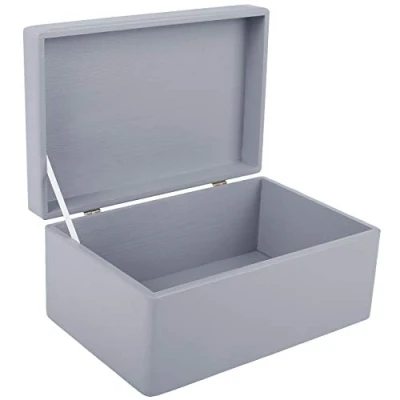 Bild av Creative Deco Grå Stor Trälåda Förvaring Minnessak Trä 30 x 20 14 cm (+/ 1cm) Utan Handtag med Lock Julklappslåda Julen Perfekt för Dokument, Värderingar, Leksaker och Verktyg