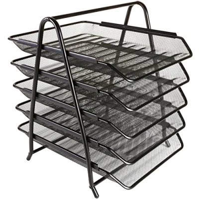 Bild av OSCO Svart trådnät 5 nivåer brevfack A4 skrivbordsfilorganiserare Papperslagring Kontorsorterare Pappersarkivering Enkel montering H 37,3 x B 29,5 D 34 cm