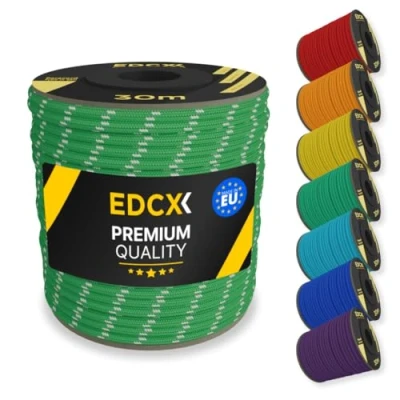 Bild av EDCX 4mm Nylon Paracord 550 30m (100 fot) Typ III, 100% nylonrep, 7 trådsrep, nylonrep i enfärgade färger (Reflective Green, 30 m)