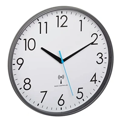 Bild av TFA Dostmann analog trådlös väggklocka, 60,3549.10, med plastram, 30 cm diameter, köksklocka, blå sekundvisare, vit grå