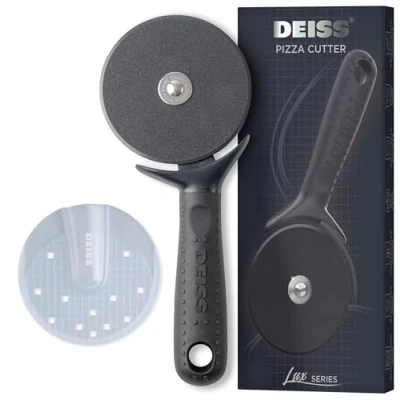Bild av Deiss Lux Heavy Duty Pizza Cutter With Wheel Slicer Stainless Steel Sharp Smooth Easy Grip Non Slip Handle, Dishwasher Safe (BLACK)