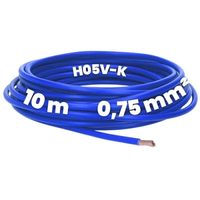 Bild av Kalitec 10 meter H05V K 0,75 mm² mörkblå ledningsledning I flexibel PVC enkel laddare tråd mm2 fintrådig enkelkabel kabel enkeltrådad kopplingsledning