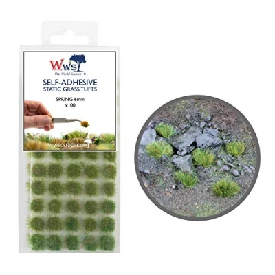 Bild av War World Scenics Self Adhesive Static Grass Tufts x 100 Spring, 6mm Model Railway Wargame Scenery Railroad Modelling Diorama Miniature Hobby Tabletop
