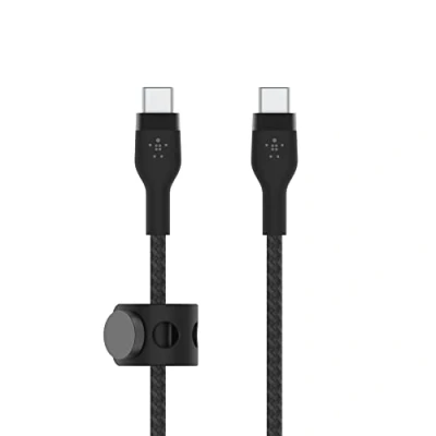 Bild av Belkin BoostCharge Pro Flex flätad kabel för USB Type C till C, IF certifierad snabbladdningskabel med PD iPhone 15, MacBook Pro, iPad Galaxy S23, Pixel, m.fl. 1 m, 2 pack Svart