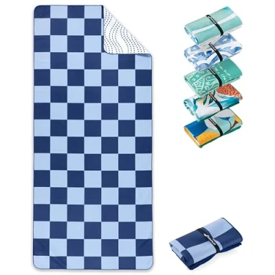 Bild av Fit Flip Strandhandduk XXL mikrofiberbadhandduk stor, lätta och snabbtorkande 100% återvunnen mikrofiberhandduk Checkerboard 160 cm x 90