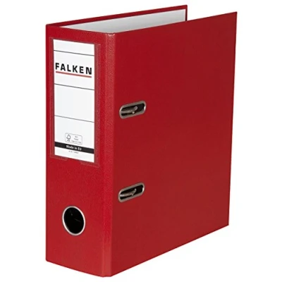 Bild av Original Falken PP Color plastmapp i specialformat. Tillverkad Tyskland. 8 cm breda DIN A5 höga med utbytbart fönster röda Receptbindare Ringbindare Mappar Brevmappar Kontorsbindare Plastbindare
