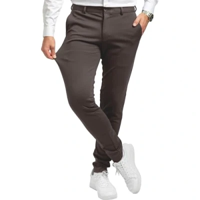Bild av Performance Pants Eleganta herrbyxor med smal passform, stretchiga byxor för män, bekväma och praktiska arbete fritid, tygbyxor, Mörkbrun, 32W / 30L