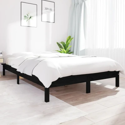 Bild av vidaXL sängram svart 120x200 cm massiv furu, träsängram, i trä, sovrumsmöbler, träsängramar, sängramar säng, sängar, träsäng, träsängar