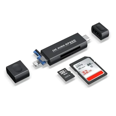 Bild av JJC SD Kortläsare i Metall för iPhone, Lighting USB C 3.0 A 2.0 Micro TF, Minneskortsadapter iPhone 15 14 13 12 11 (svart)