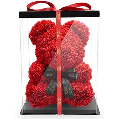 Bild av blombjörn, rosenbjörn med rosett, inklusive förförpackad presentförpackning/alla hjärtans dag, mors födelsedag, årsdag, infinity rosebear, björn av rosor, nallebjörn, 25 cm, 40 70 cm (röd, cm)