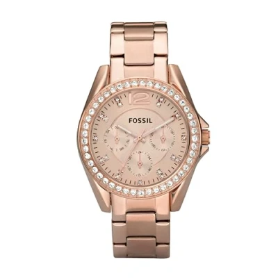 Bild av Fossil klocka för kvinnor Riley, kvarts multifunktionsurverk, 38 mm rosa guld rostfritt stålfodral med stålrem, ES2811