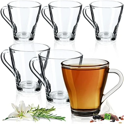 Bild av KADAX Teglas, set om 6 st, glas med handtag, vattenglas, juiceglas, glaskoppar, för te, kaffe, vatten, dryck, iste, juice, trädgård, dricksglas, diskmaskinssäkra (Beate, 250 ml)