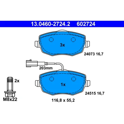 Bild av ATE 13.0460 2724.2 Jeu de plaquettes frein contact signal d&#039;usure inclus avec vis d&#039;étrier accessoires LANCIA: Ypsilon II