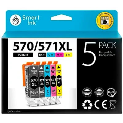 Bild av Smart Ink Ersättningspatroner Kompatibla med Canon PGI 570XL 570 CLI 571XL 571 Hög Avkastning 5 Pack (PGBK, BK &amp; C/M/Y XL) använd Pixma MG5750 MG5751 TS6850 TS6851 TS5050 TS5051 TS6050 TS6051