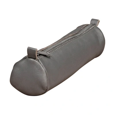 Bild av Clairefontaine 77034C pennfodral Age Bag (av läder, rund, liten, 18,5 x 4 cm, med metalllås) 1 st grå