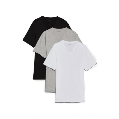 Bild av CALVIN KLEIN Män S/S V hals 3 pack LV00NB4186 t shirt, Multi (svart, vit, grå värmare), 4XL, ljung), 4XL