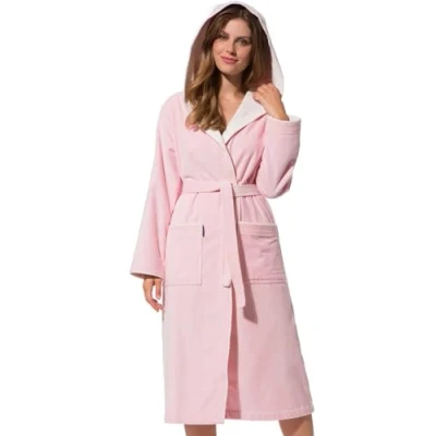 Bild av Morgenstern Dam Morgonrock Frotte Velours Huva 100% Bomull Rosa M