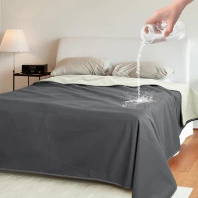 Bild av Catalonia Classy Vattentät filt, överkast, sofftäcke, gosig soffskydd vattenavvisande, pläd, fleece, filt för säng, soffa, 203 x 152 cm, grå