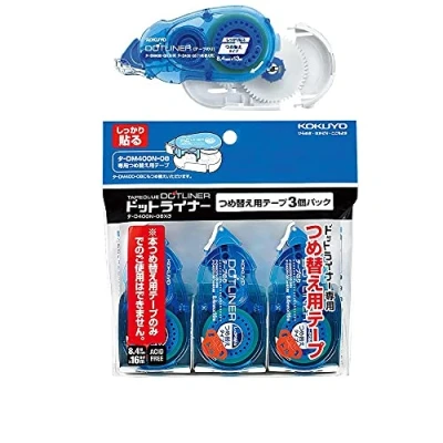 Bild av Kokuyo Co., Ltd Dot Liner självhäftande tejpdispenser, 8,4 mm starkt lim, dispenseringspaket DM400 08 och 3 påfyllningar på 16 m D400 08, japansk import