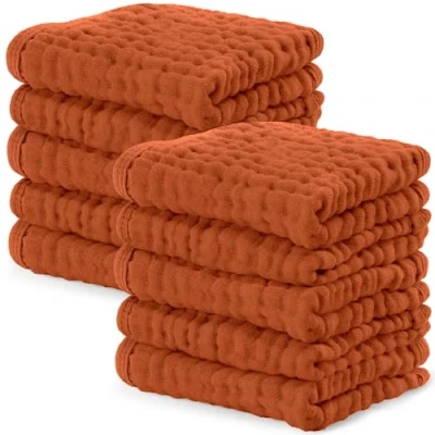 Bild av Comfy Cubs Babytvättlappar, babyhanddukar av muslinbomull, stor, 25,4 x cm, mjuka på känslig hud, absorberande, för pojkar, flickor, nyfödda, spädbarn, småbarn (granat, 10 stycken)