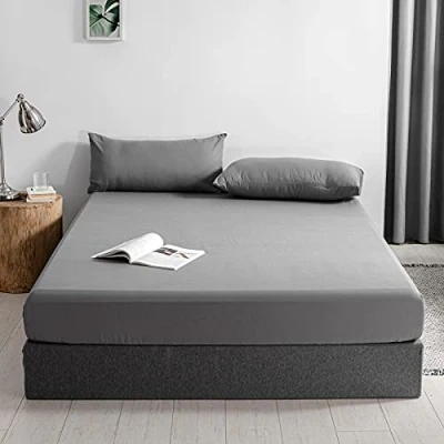 Bild av Good Nite Spännlakan, 140 x 200 cm, grå polyester, lakan, 30 extra djupa ficklakan, formsydda mjuk och ventilerande, maskintvättbar