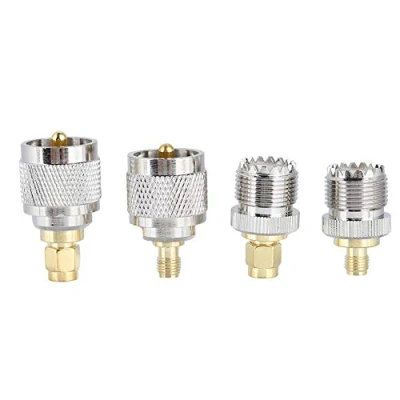 Bild av 4 kit adapterkontakt, SMA till UHF adapter, man/kvinna hona/hane RF koaxialadapterkontakt, lämplig för antenner, trådlösa LAN enheter, koaxialkablar etc.