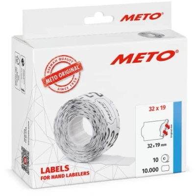 Bild av Meto etiketter för handetiketter (32x19 mm, 2 rader, 10 000 stycken, vit, permanent vidhäftande, METO, Contact, Sato, Avery, Tovel, Samark etc.)