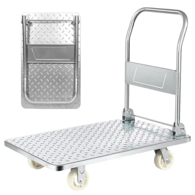 Bild av Plattformsvagn med Hjul. 400 kg Lastfällbar Skottkärra. Handplattformsvagn, Anti kollisionstransport för Flytt, Lager. Titanstål.