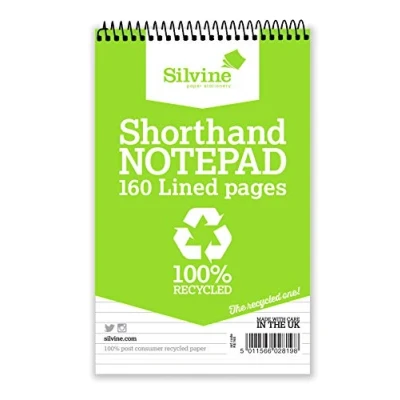 Bild av Silvine 160 Sidor 8 x 5 tum Korthand Återvunnen Anteckningsbok, Linjerad mm Feint [Paket med 12]
