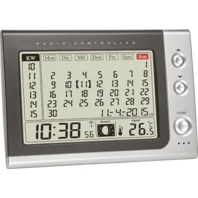 Bild av TFA Dostmann Trådlös väckarklocka med månadskalender, 60,2529,54, visning av inomhustemperatur/månfas, 18,2 x 6,1 15,8 cm, grå, plast