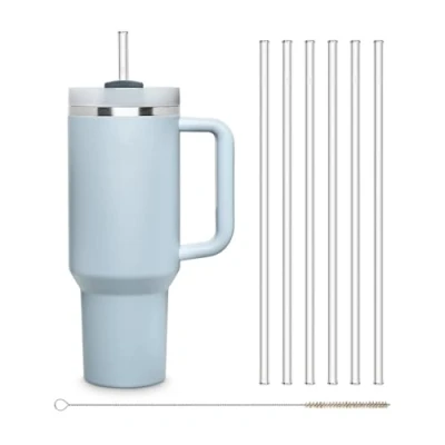 Bild av HÅLM Sugrör glassugrör 6 x 30 cm långa för flaskor upp till 0,5 liter plastfri rengöringsborste, diskmaskinssäker återanvändbara sugrör, dricksflaskor