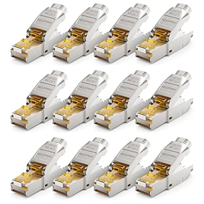 Bild av deleyCON 12x CAT 6a Nätverkskontakt RJ45 Verktygsfri Skärmad 10 Gbit/s Nätverk Kontakt för Styva Råkabel Installationskabel Ethernet LAN DSL Patchkabel