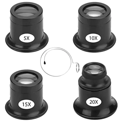 Bild av 4 stycken urmakare öga okular 5x/10x/15x/20x ögonförstoringsglas urmakarförstoringsglas set förstoringsglas klockreparation finmekaniskt yrke bärbar juvelerarlupp för