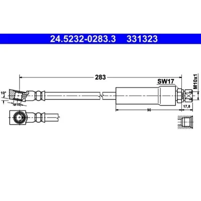 Bild av ATE 24.5232 0283.3 Flexible De Frein 280 M10x1 OPEL: Corsa A CC, TR