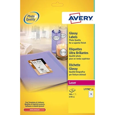Bild av Avery Italia L7790 25 etiketter, glänsande, runda, 12 etiketter per ark, diameter 60, 60 mm