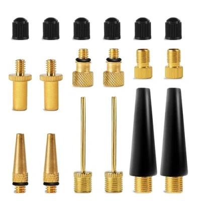 Bild av Adapterkit för cykelventiler (paket med 10 ventiler + 6 korkar 2 nålar bollpump) Presta ventil, Dunlop Schrader ventil Cykeladaptrar Nål sportbollsuppblåsning från Mobi Lock
