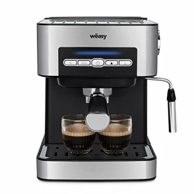 Bild av Machine à café expresso programmable Wëasy KFX32, 15 tasses, 1,6 L, bras double sortie, vaporisateur, surface chauffante pour tasse, acier inoxydable, argent, 850 W