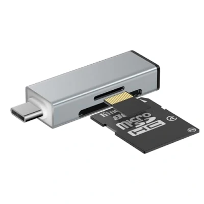 Bild av GlasFlength SD/Micro SD kortläsare, USB C Card Reader i aluminium för TF/SDXC/SDHC/Micro SDXC/Micro SDHC 2 1 minneskortläsare OTG adapter bärbara telefoner (grå)