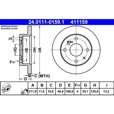 Bild av ATE 24.0111 0159.1 Disque de frein 211,0 11,0 4 100,0 plein revêtu DAIHATSU: Cuore 6, 7, Trevis