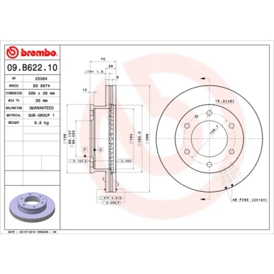 Bild av BREMBO 09.B622.10 Disque de frein 289 28 6 ventilé l&#039;intérieur FORD: Ranger Mk2, MAZDA: Série B Pick up, BT 50 up