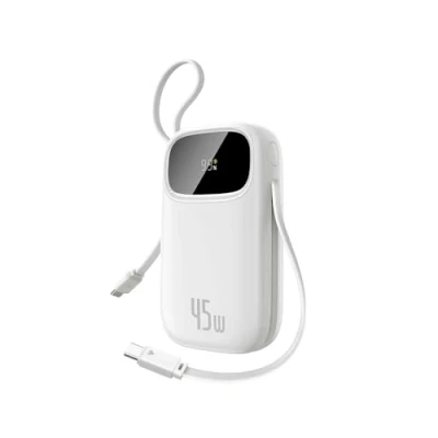 Bild av Baseus QPow3 Powerbank 20 000 mAh 45 W med 2 integrerad USB C kabel, Power Bank PD3.0 QC4.0, 3 och 1 A, externa mobiltelefonbatterier för iPhone 16/15/14 Pro Max, iPad, Galaxy, vit